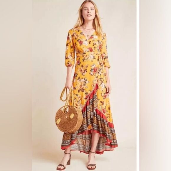 FARM Rio Anthropologie Soigne Floral Wrap Maxi Dress Size L NWT - Picture 1 of 15